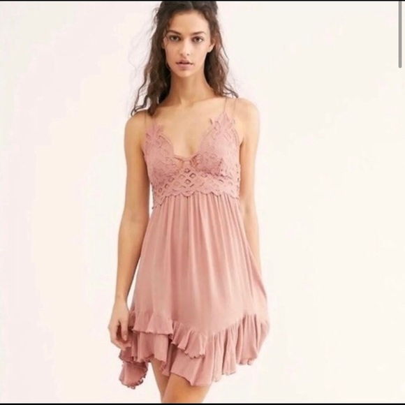Free People boho Gypsy flowy pink lace mini dress sz Small - Picture 11 of 11